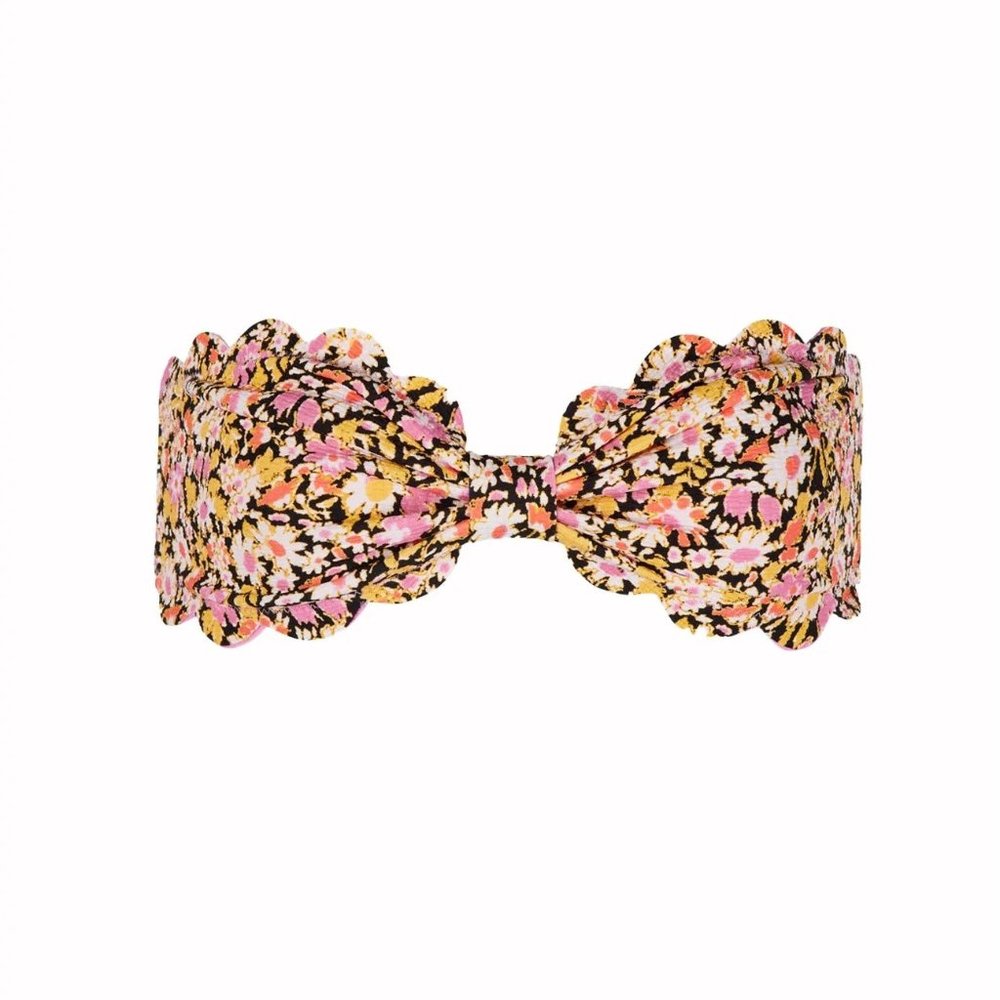 NWT Marysia Antibes Bandeau Scalloped Bikini Top Blossom Flower Print Pink S